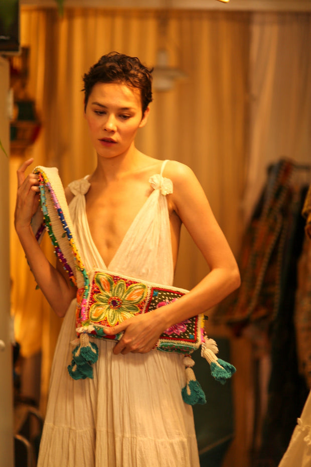 ANOUK EMBROIDERED PATCHWORK BAG - sustainably made MOMO NEW YORK sustainable clothing, bag slow fashion