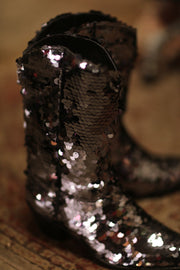 BLACK SEQUIN WESTERN BOOTS LUZINE - sustainably made MOMO NEW YORK sustainable clothing, boots slow fashion