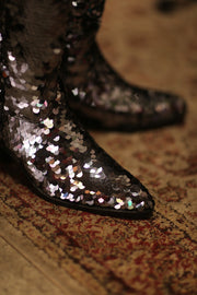 BLACK SEQUIN WESTERN BOOTS LUZINE - sustainably made MOMO NEW YORK sustainable clothing, boots slow fashion