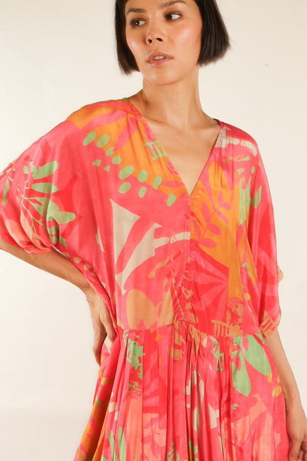 BLOCK PRINT SILK KAFTAN DRESS LIA - sustainably made MOMO NEW YORK sustainable clothing, kaftan slow fashion