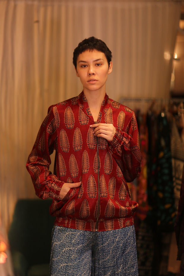 BOMBER JACKET SILK ANCHA LOLI - sustainably made MOMO NEW YORK sustainable clothing, bomberjacket slow fashion