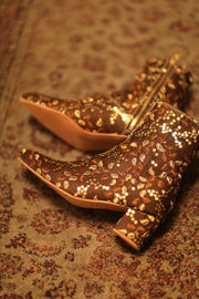 BROWN SEQUIN EMBROIDERED BOOTS - sustainably made MOMO NEW YORK sustainable clothing, boots slow fashion