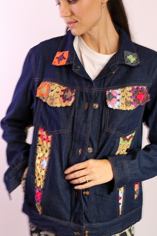 DENIM CROCHET DETAIL JACKET LORINS - sustainably made MOMO NEW YORK sustainable clothing, new slow fashion