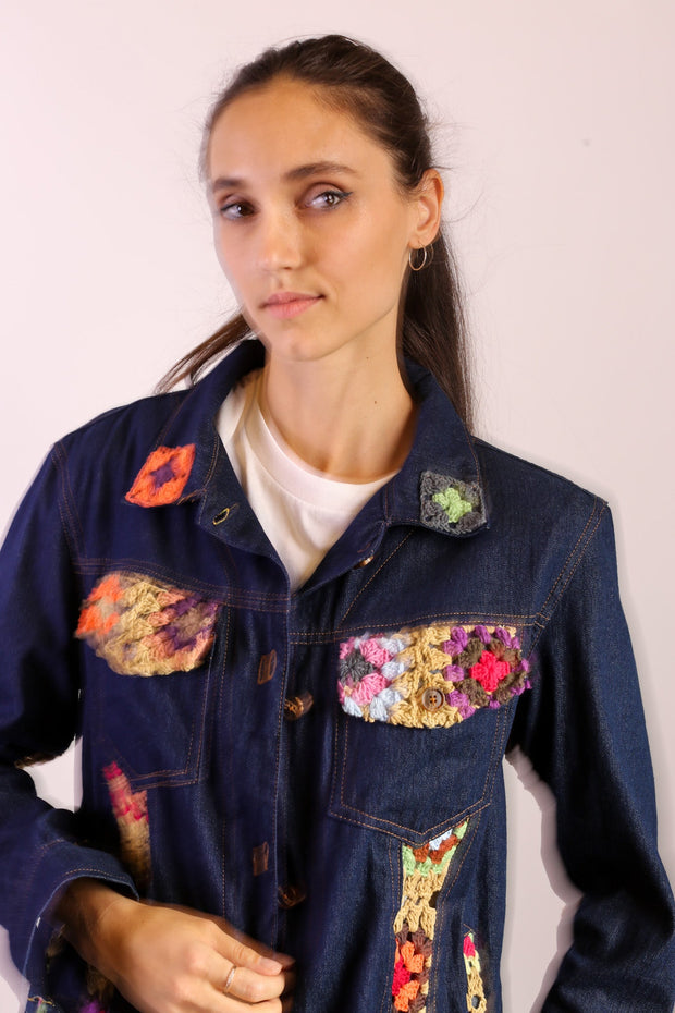 DENIM CROCHET DETAIL JACKET LORINS - sustainably made MOMO NEW YORK sustainable clothing, new slow fashion