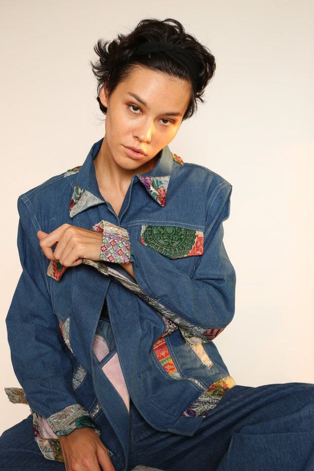 DENIM PATCHWORK JACKET PEENA - sustainably made MOMO NEW YORK sustainable clothing, slow fashion