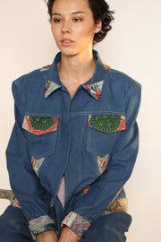 DENIM PATCHWORK JACKET PEENA - sustainably made MOMO NEW YORK sustainable clothing, slow fashion