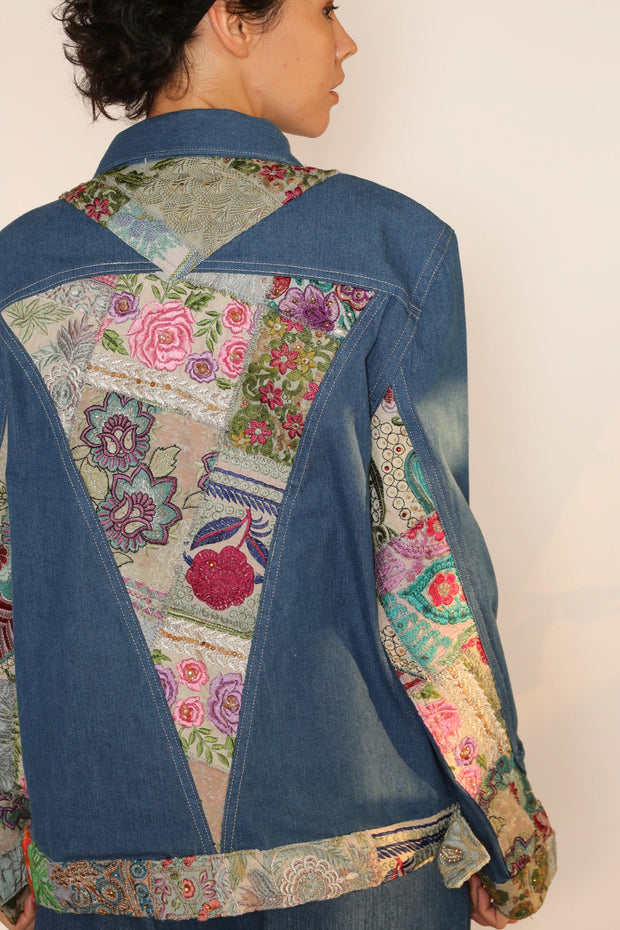 DENIM PATCHWORK JACKET PEENA - sustainably made MOMO NEW YORK sustainable clothing, slow fashion