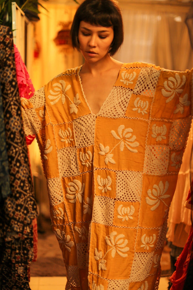 EMBROIDERED COTTON DRESS POLA - sustainably made MOMO NEW YORK sustainable clothing, kaftan slow fashion