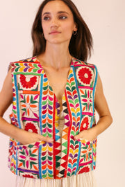 EMBROIDERED COTTON VEST TEKEL - sustainably made MOMO NEW YORK sustainable clothing, Jacket slow fashion