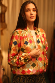 EMBROIDERED SILK BOMBER JACKET ANCHA GINNY - sustainably made MOMO NEW YORK sustainable clothing, bomberjacket slow fashion