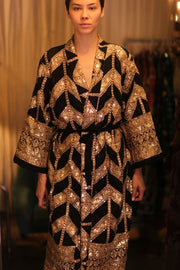 EMBROIDERED SILK KIMONO BLACKGOLD - sustainably made MOMO NEW YORK sustainable clothing, kimono slow fashion