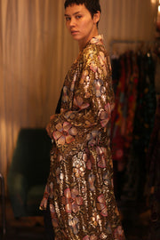 EMBROIDERED SILK KIMONO FLOWERS GOLDEN - sustainably made MOMO NEW YORK sustainable clothing, kimono slow fashion