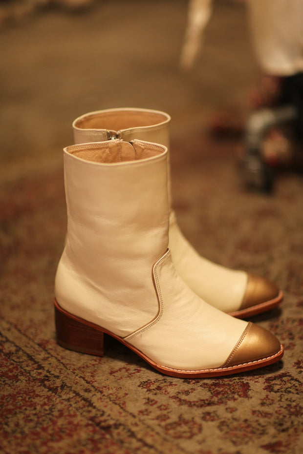 GOLD CAP CREAM BOOTS REYAL - sustainably made MOMO NEW YORK sustainable clothing, boots slow fashion