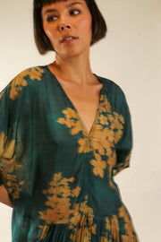 GREEN FLORAL PRINT KAFTAN DRESS GALLERY - sustainably made MOMO NEW YORK sustainable clothing, kafran slow fashion