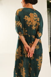 GREEN FLORAL PRINT KAFTAN DRESS GALLERY - sustainably made MOMO NEW YORK sustainable clothing, kafran slow fashion