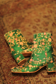 GREEN FLOWER EMBROIDERED SILK BOOTS NIKIO - sustainably made MOMO NEW YORK sustainable clothing, boots slow fashion