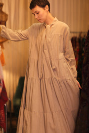 HANDWOVEN MAXI COTTON BUTTONED DRESS LOA ZOEY - sustainably made MOMO NEW YORK sustainable clothing, Boho Chic Dress slow fashion