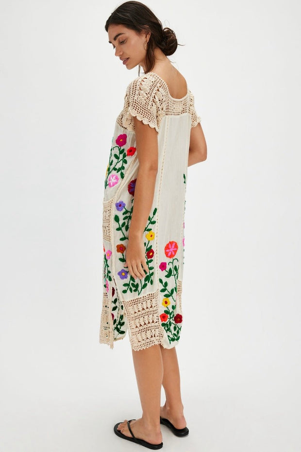 ISABELLA EMBROIDERED CROCHET KAFTAN - sustainably made MOMO NEW YORK sustainable clothing, crochet slow fashion