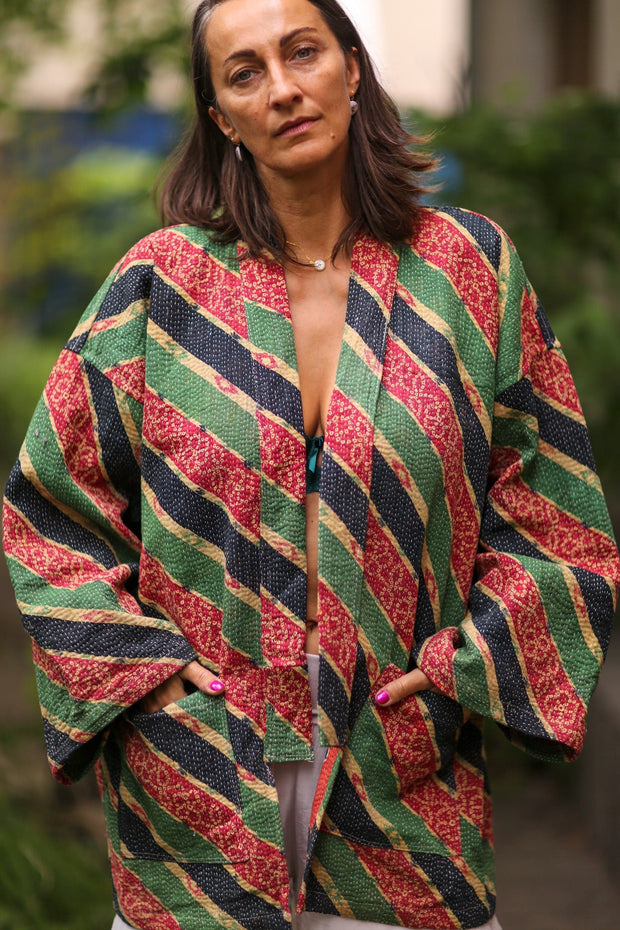 KANTHA KIMONO JACKET INIZ - sustainably made MOMO NEW YORK sustainable clothing, new slow fashion