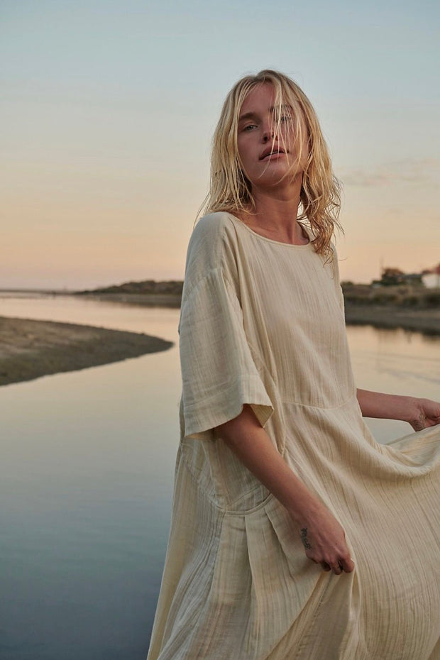 LIGHT COTTON MIDI DRESS ARABELLA - sustainably made MOMO NEW YORK sustainable clothing, dress slow fashion