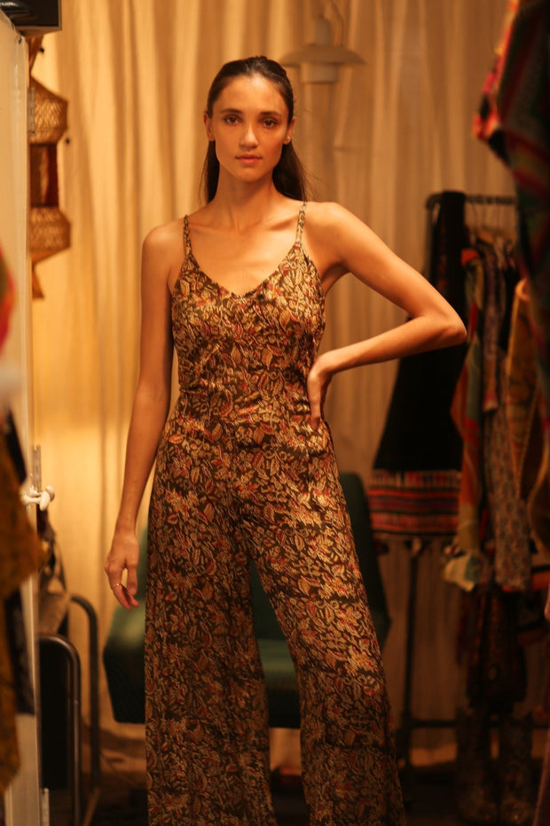 NEIS SILK JUMPSUIT CARNIVORE BROWN - sustainably made MOMO NEW YORK sustainable clothing, jumpsuit slow fashion