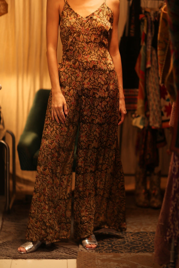 NEIS SILK JUMPSUIT CARNIVORE BROWN - sustainably made MOMO NEW YORK sustainable clothing, jumpsuit slow fashion