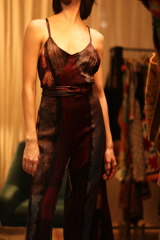 NEIS SILK JUMPSUIT RED STRIPE - sustainably made MOMO NEW YORK sustainable clothing, jumpsuit slow fashion