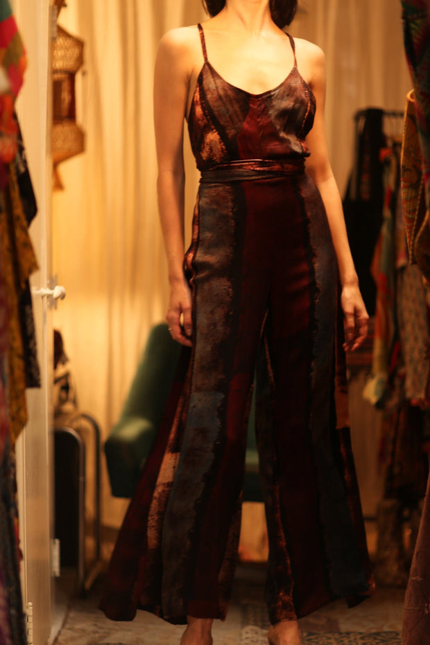 NEIS SILK JUMPSUIT RED STRIPE - sustainably made MOMO NEW YORK sustainable clothing, jumpsuit slow fashion