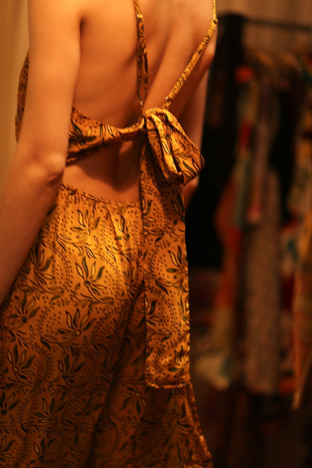 NEIS SILK PLAYSUIT YELLOW OLIVES - sustainably made MOMO NEW YORK sustainable clothing, jumpsuit slow fashion