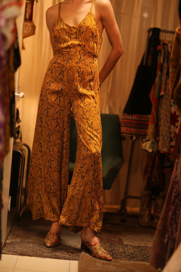 NEIS SILK PLAYSUIT YELLOW OLIVES - sustainably made MOMO NEW YORK sustainable clothing, jumpsuit slow fashion