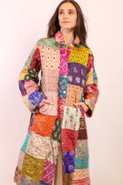 PATCHWORK SILK COAT HILA - sustainably made MOMO NEW YORK sustainable clothing, kantha slow fashion