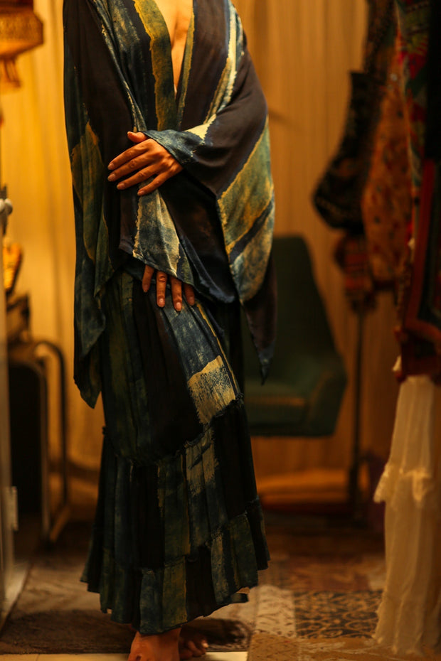 PINA SILK KIMONO BLUE STRIPE - sustainably made MOMO NEW YORK sustainable clothing, dress slow fashion