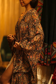 PINA SILK KIMONO CARNIVORE BLACK - sustainably made MOMO NEW YORK sustainable clothing, dress slow fashion