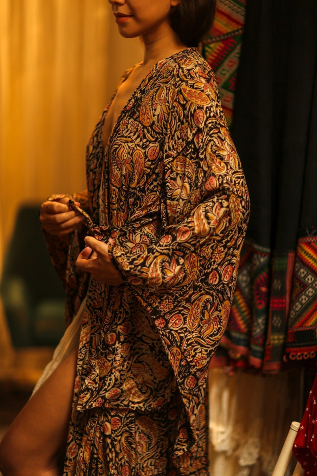 PINA SILK KIMONO CARNIVORE BLACK - sustainably made MOMO NEW YORK sustainable clothing, dress slow fashion