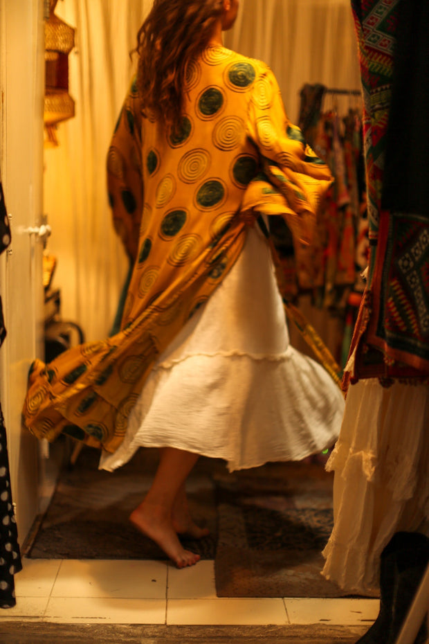 PINA SILK KIMONO YELLOW CIRCLE - sustainably made MOMO NEW YORK sustainable clothing, dress slow fashion