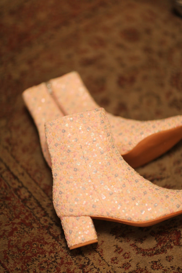 PINK SILK SEQUIN EMBROIDERED BOOTS LEWIS - sustainably made MOMO NEW YORK sustainable clothing, slow fashion