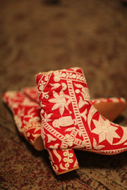 RED EMBROIDERED BOOTS ELLA - sustainably made MOMO NEW YORK sustainable clothing, boots slow fashion