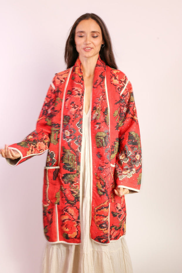 RED KANTHA JACKET COAT IMRA - sustainably made MOMO NEW YORK sustainable clothing, Coat slow fashion