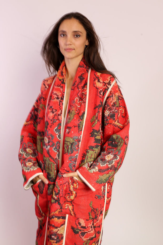 RED KANTHA JACKET COAT IMRA - sustainably made MOMO NEW YORK sustainable clothing, Coat slow fashion