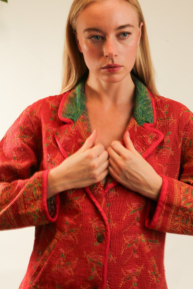 RED KANTHA JACKET ORISA - sustainably made MOMO NEW YORK sustainable clothing, new slow fashion