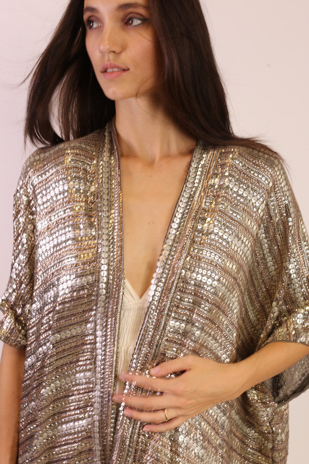 SEQUIN EMBROIDERED KIMONO MIDI - sustainably made MOMO NEW YORK sustainable clothing, new slow fashion