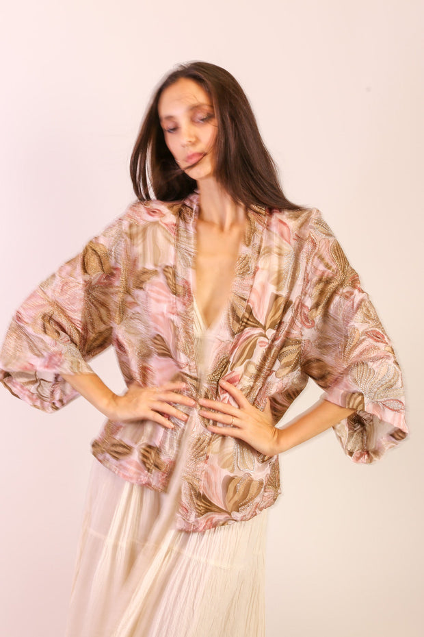 SEQUIN SILK EMBROIDERED KIMONO - sustainably made MOMO NEW YORK sustainable clothing, slow fashion