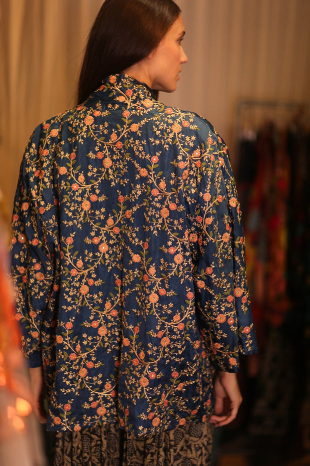 SHORT EMBROIDERED SILK KIMONO ANNA - sustainably made MOMO NEW YORK sustainable clothing, kimono slow fashion