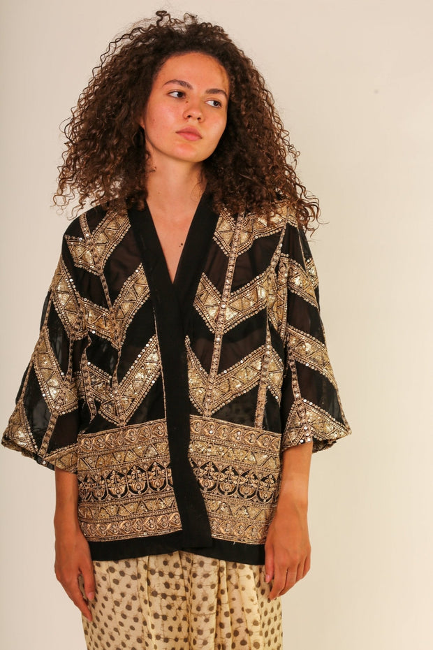 SHORT GOLDEN KIMONO GRETA - sustainably made MOMO NEW YORK sustainable clothing, kimono slow fashion