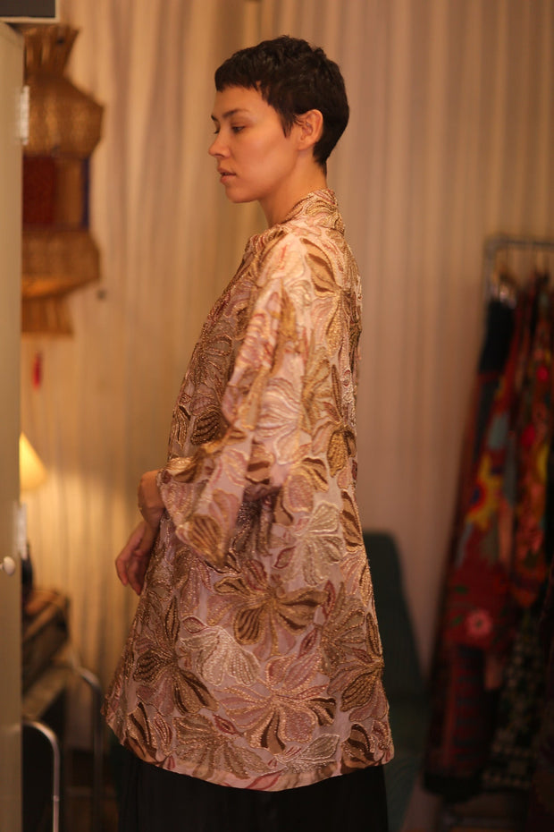 SHORT SILK EMBROIDERED KIMONO LINDA - sustainably made MOMO NEW YORK sustainable clothing, kimono slow fashion