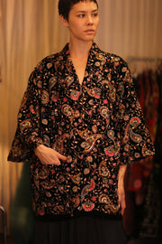 SHORT VELVET EMBROIDERED KIMONO MONA BLACK - sustainably made MOMO NEW YORK sustainable clothing, kimono slow fashion