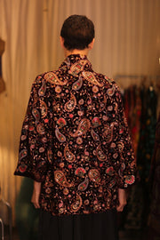 SHORT VELVET EMBROIDERED KIMONO MONA RED - sustainably made MOMO NEW YORK sustainable clothing, coatandjacket slow fashion