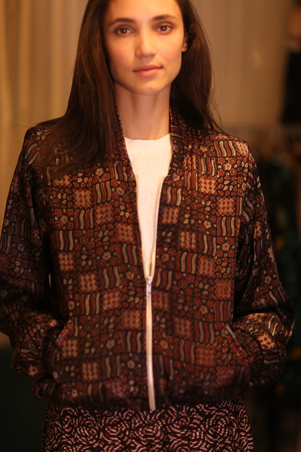 SILK BOMBER JACKET ANCHA NAOMI - sustainably made MOMO NEW YORK sustainable clothing, slow fashion