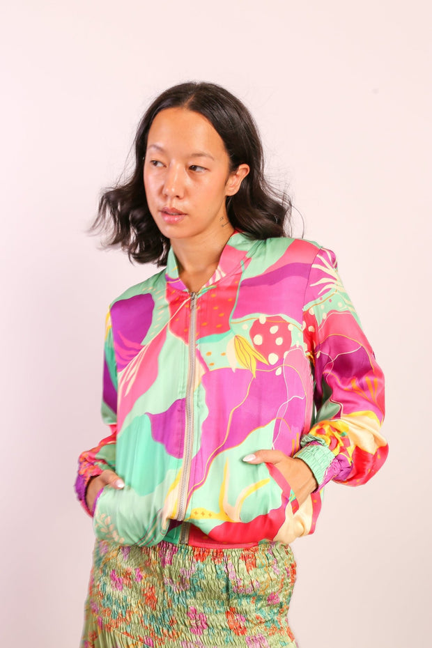 SILK BOMBER JACKET DERYA - sustainably made MOMO NEW YORK sustainable clothing, Jacket slow fashion