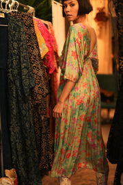 SILk DRESS PINA GREEN FLORAL - sustainably made MOMO NEW YORK sustainable clothing, dress slow fashion